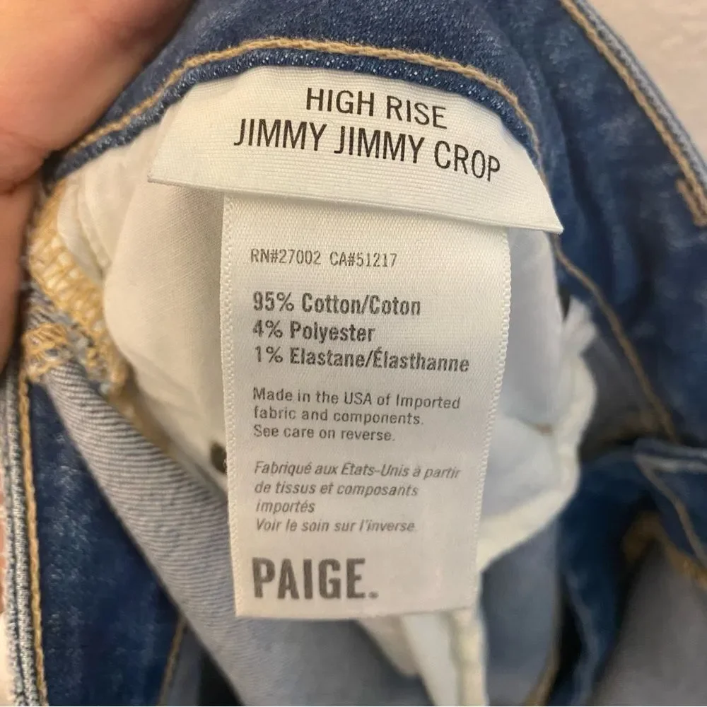 Paige HIGH RISE JIMMY JIMMY CROP medium wash Venice Skinny denim jeans size 30